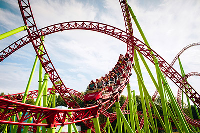 Group of people on a windy roller-coaster